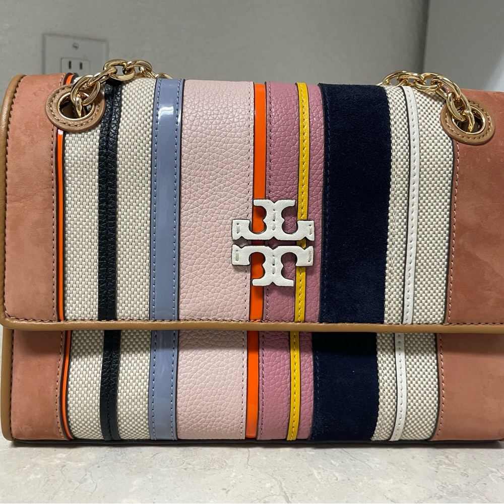 Tory Burch Multicolor Striped Leather and Suede Shoulder Bag